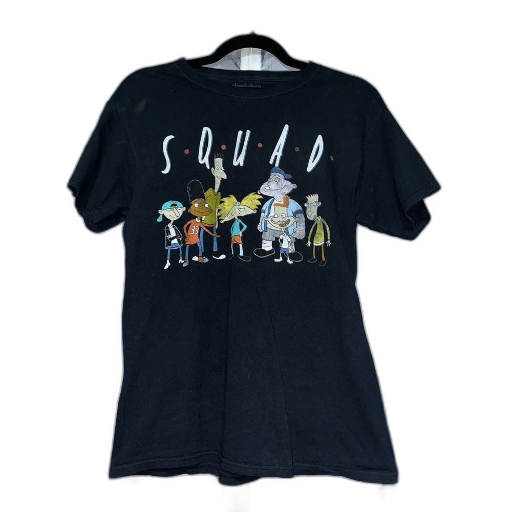 Nickelodeon Hey Arnold SQUAD Graphic T-Shirt Mens Small Black 90s Cartoon Retro